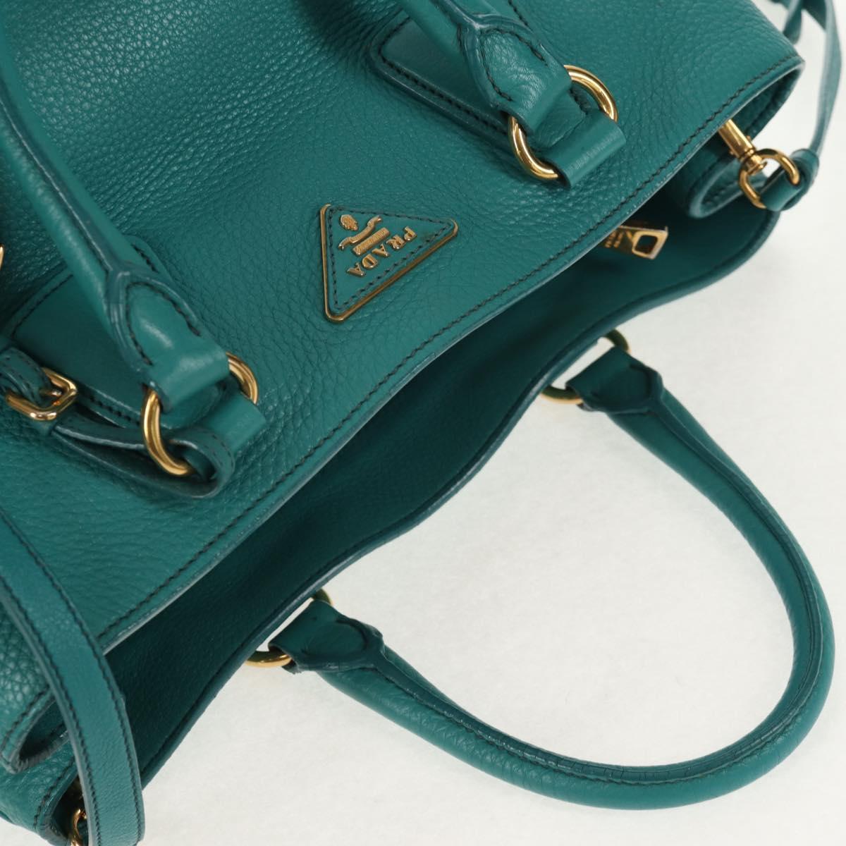 PRADA Hand Bag Leather 2way Gold Emerald Green Auth 149365