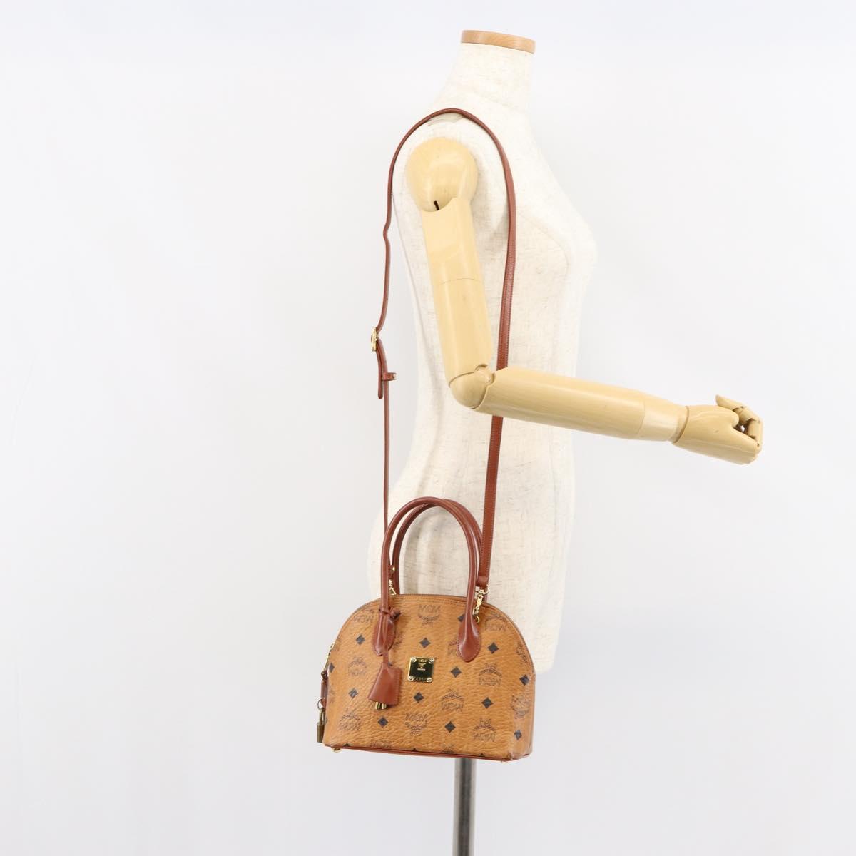 MCM Logogram Vicetos Hand Bag PVC Leather 2way Brown Gold Auth 149366