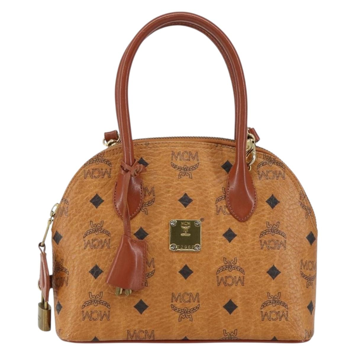 MCM Logogram Vicetos Hand Bag PVC Leather 2way Brown Gold Auth 149366