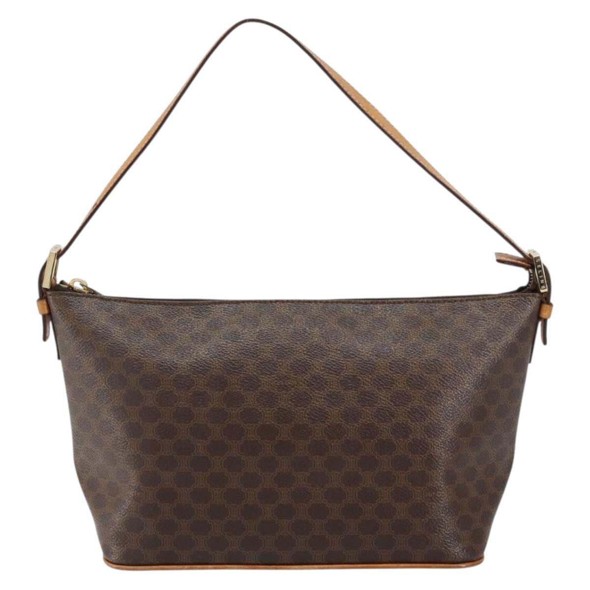 CELINE Macadam Canvas Shoulder Bag PVC Leather Brown Gold Auth 149367