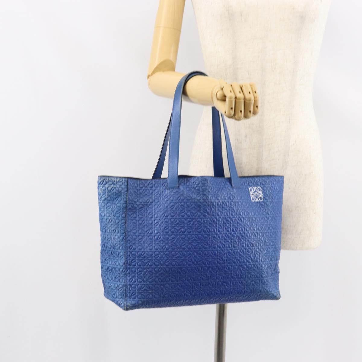 LOEWE Anagram Tote Bag Leather Blue Auth 149375