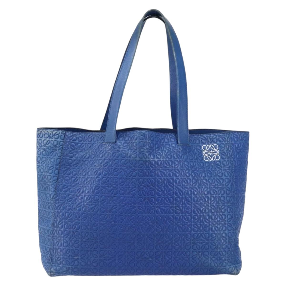 LOEWE Anagram Tote Bag Leather Blue Auth 149375