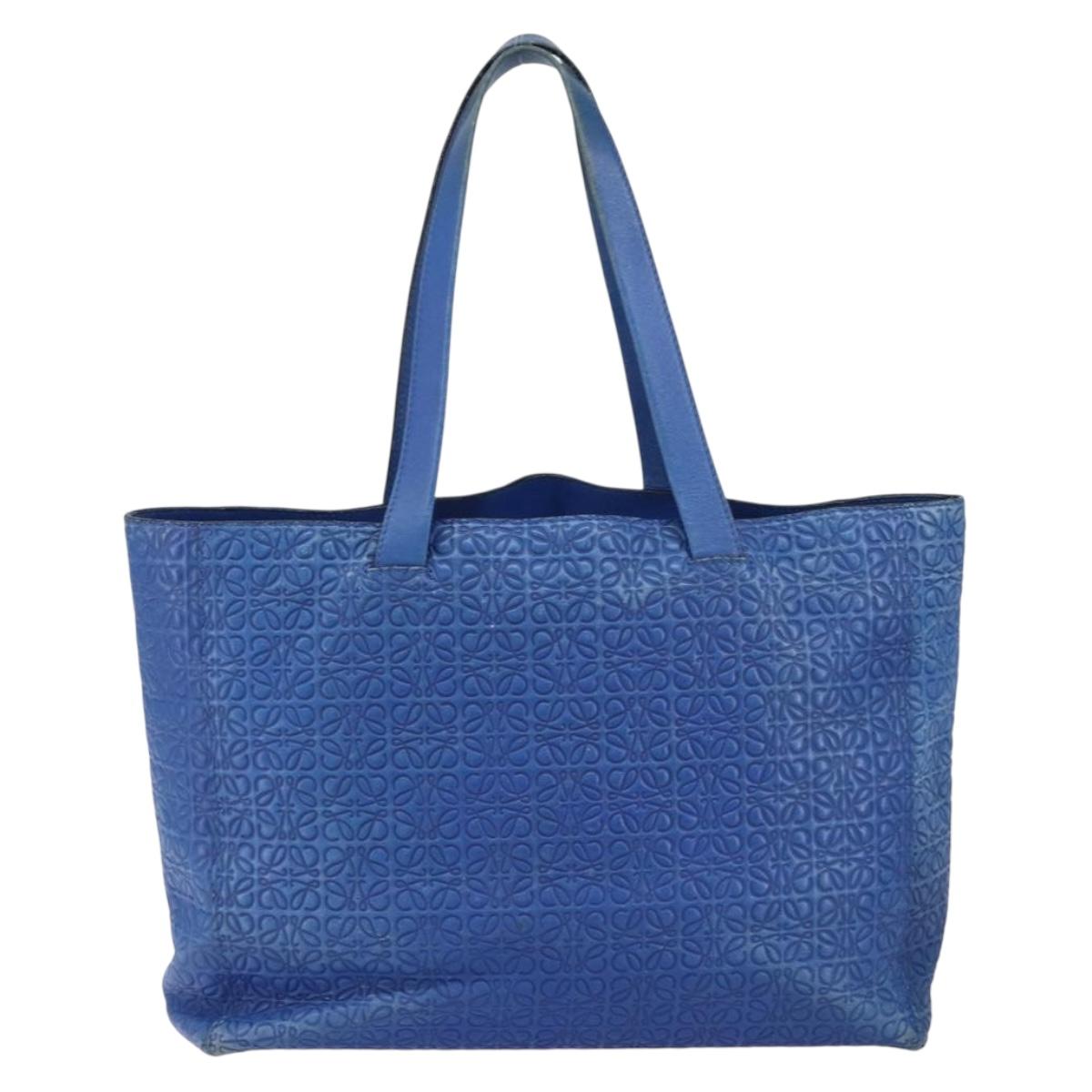 LOEWE Anagram Tote Bag Leather Blue Auth 149375