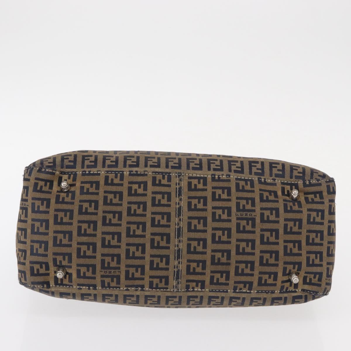 FENDI Zucchino Canvas Hand Bag Navy Silver Auth 149376