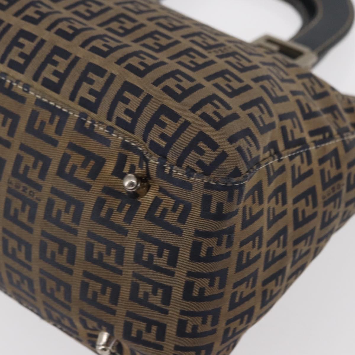 FENDI Zucchino Canvas Hand Bag Navy Silver Auth 149376