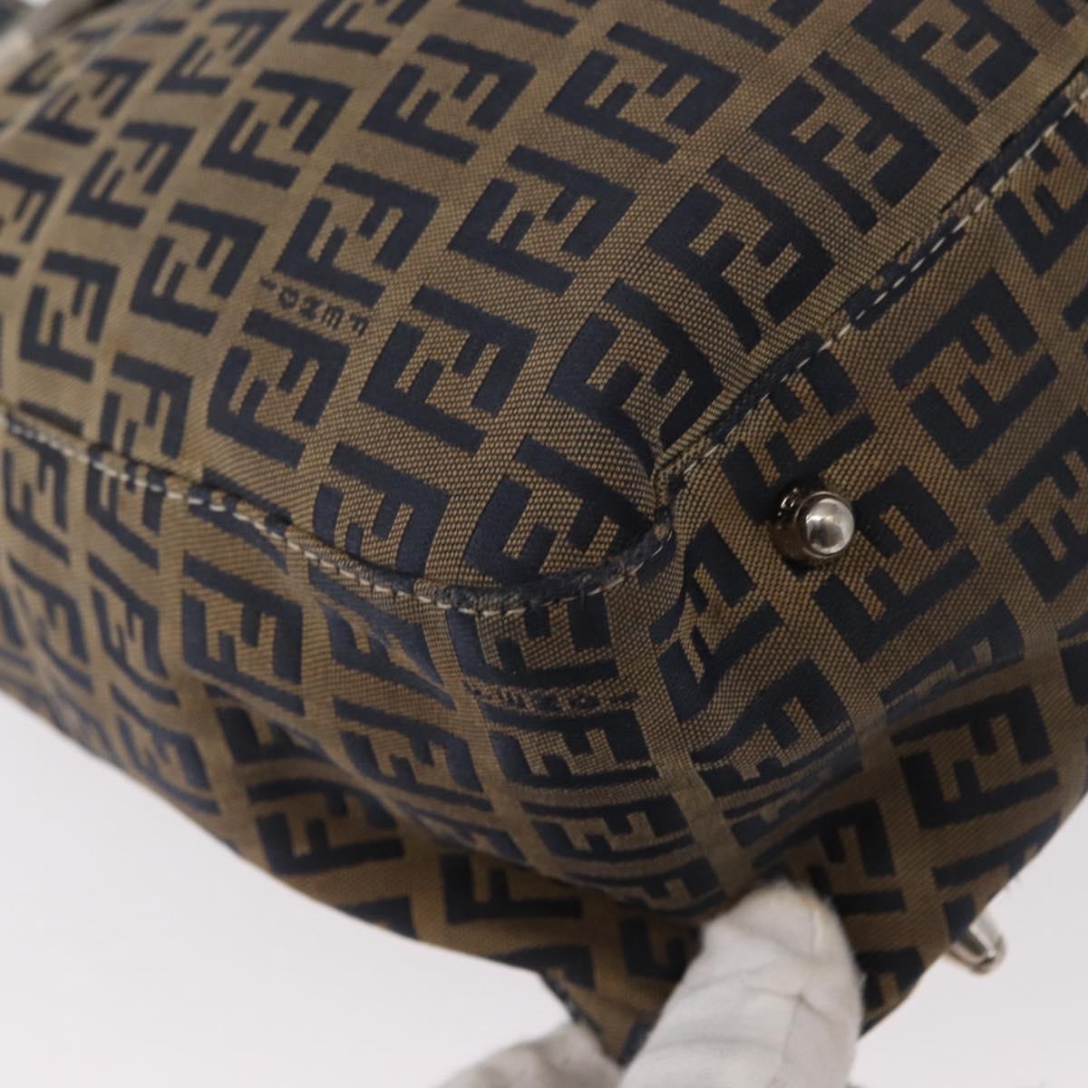 FENDI Zucchino Canvas Hand Bag Navy Silver Auth 149376