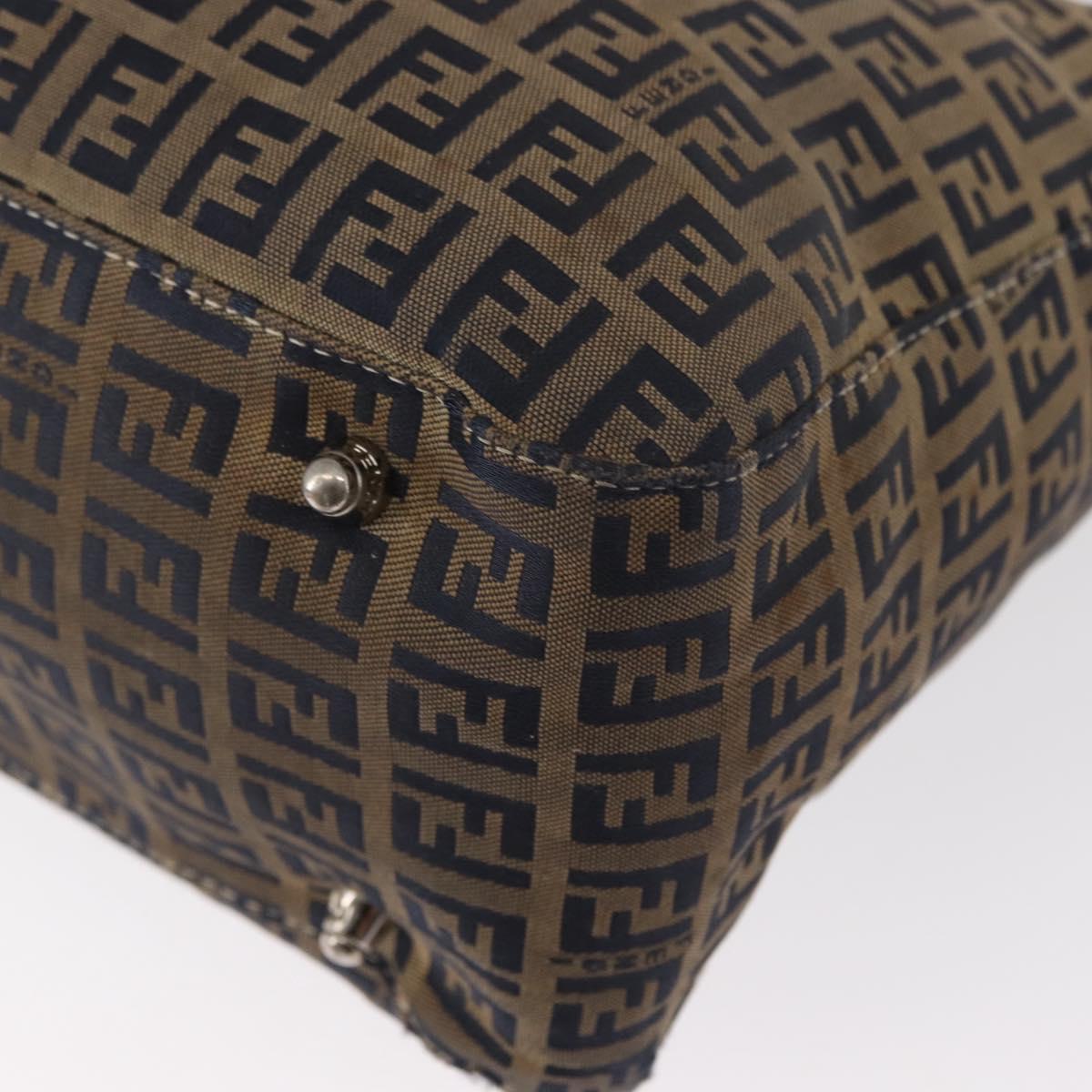 FENDI Zucchino Canvas Hand Bag Navy Silver Auth 149376