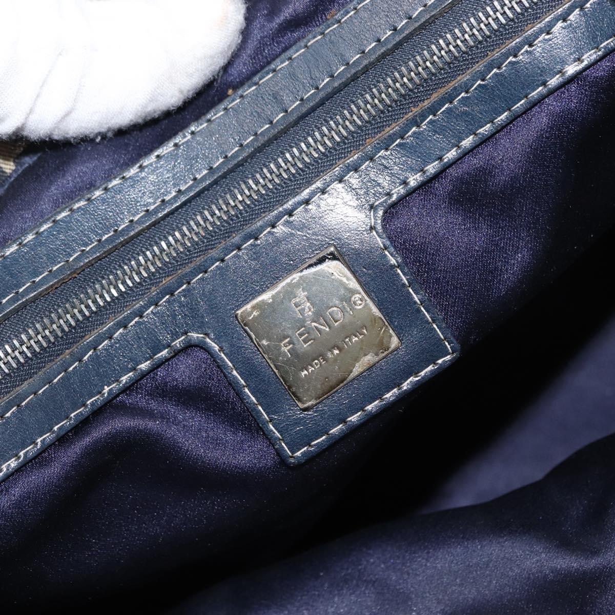 FENDI Zucchino Canvas Hand Bag Navy Silver Auth 149376