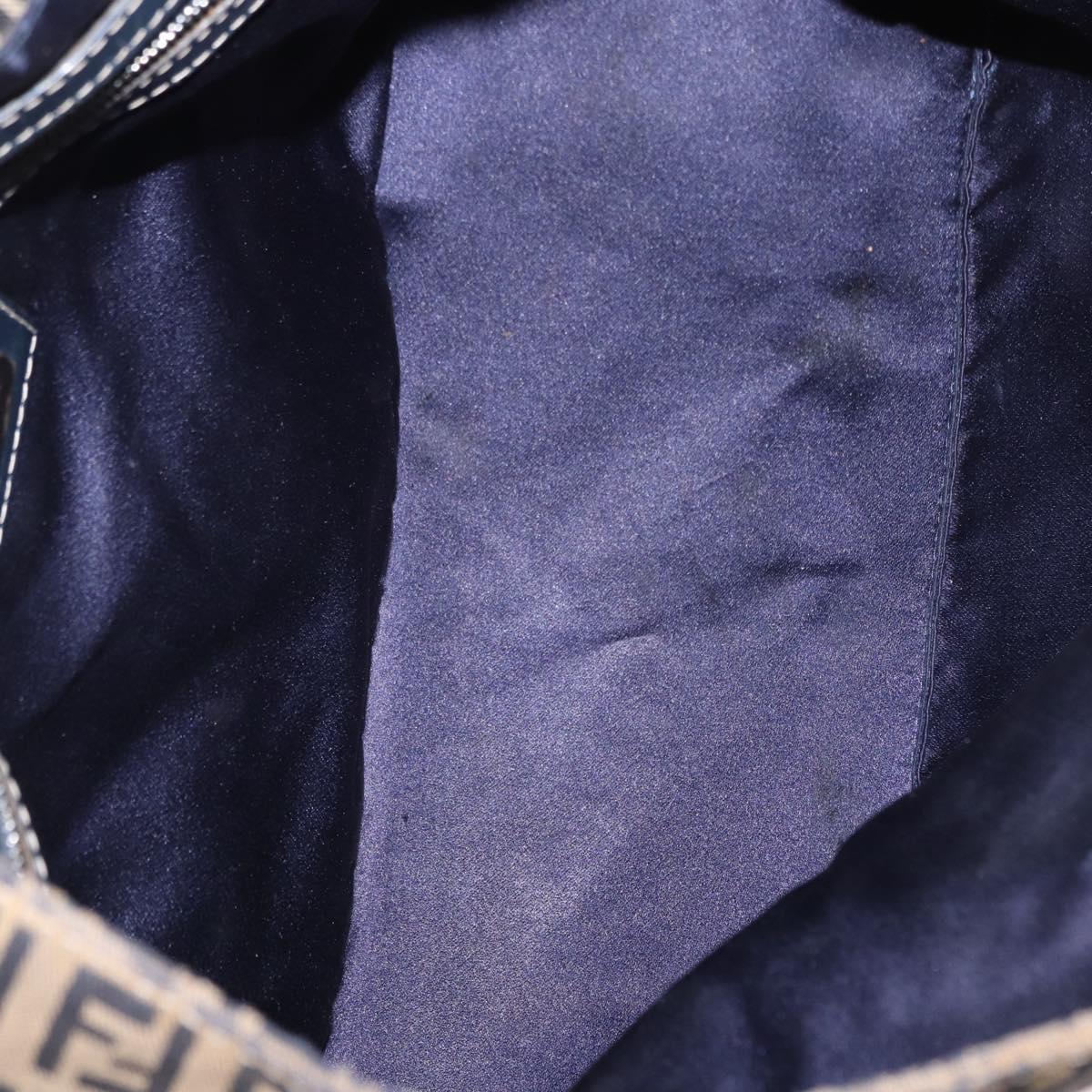 FENDI Zucchino Canvas Hand Bag Navy Silver Auth 149376