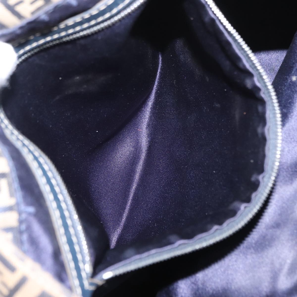 FENDI Zucchino Canvas Hand Bag Navy Silver Auth 149376