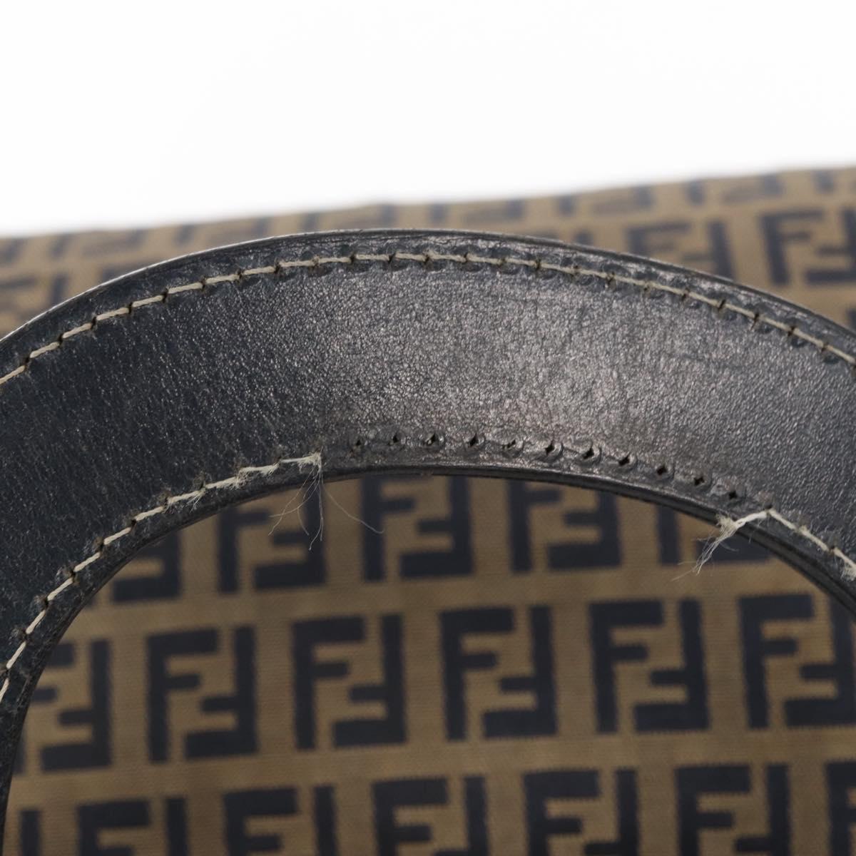 FENDI Zucchino Canvas Hand Bag Navy Silver Auth 149376