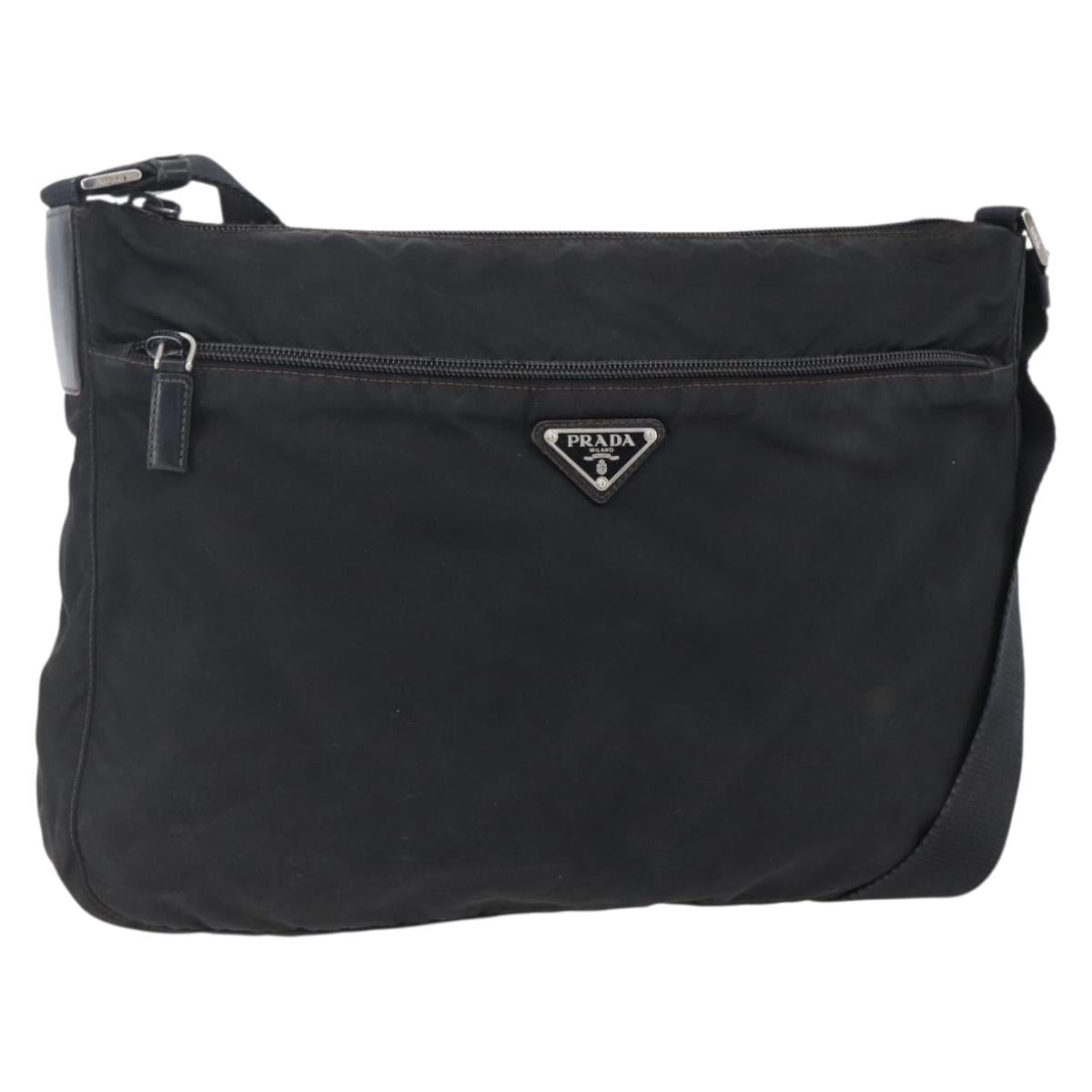 PRADA Shoulder Bag Nylon Black Silver Auth 149378