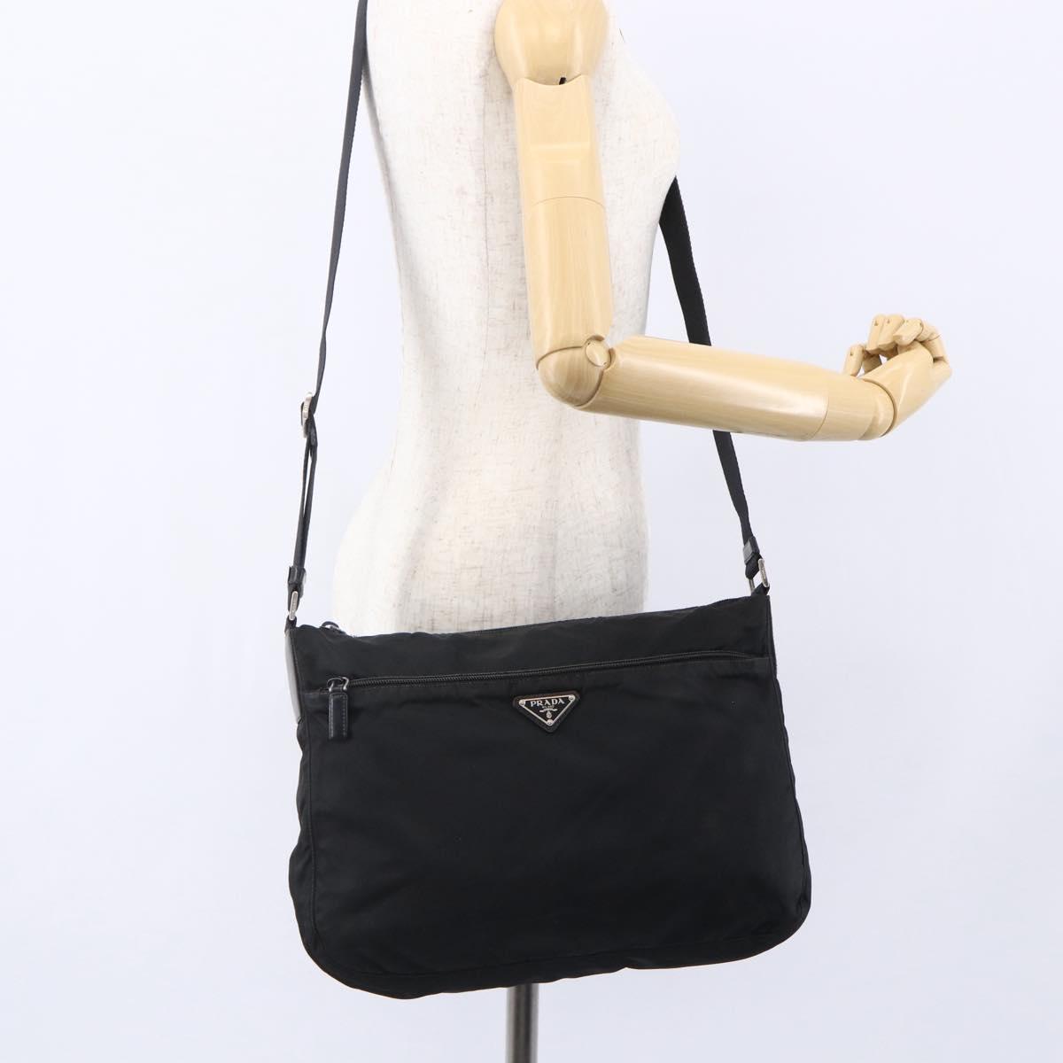 PRADA Shoulder Bag Nylon Black Silver Auth 149378