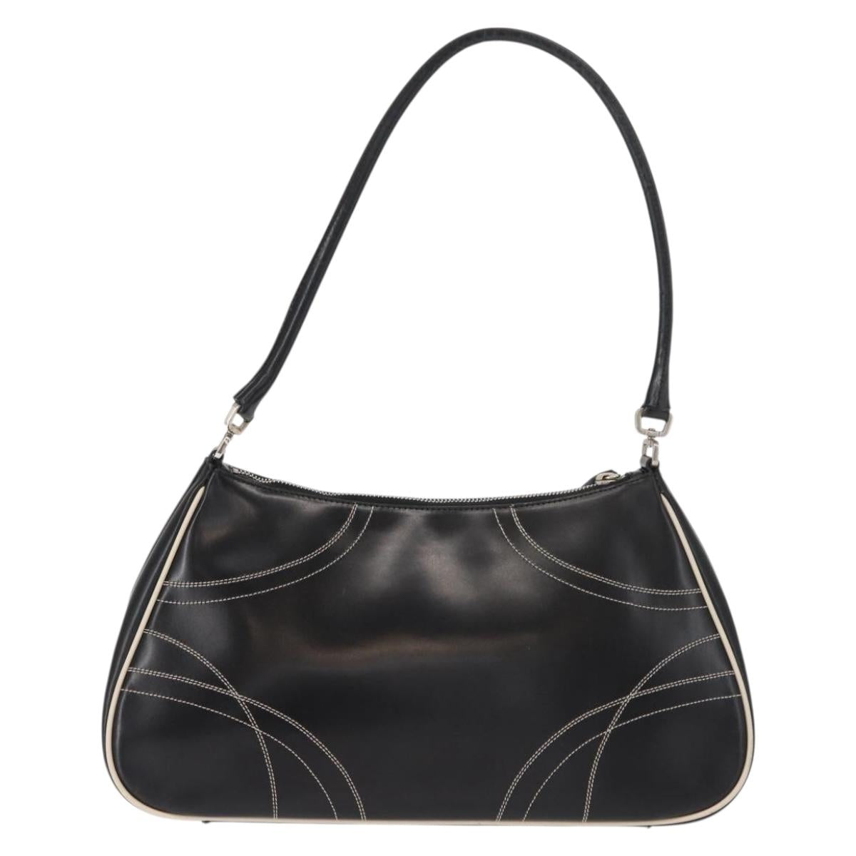 PRADA Shoulder Bag Leather Black Silver Auth 149386