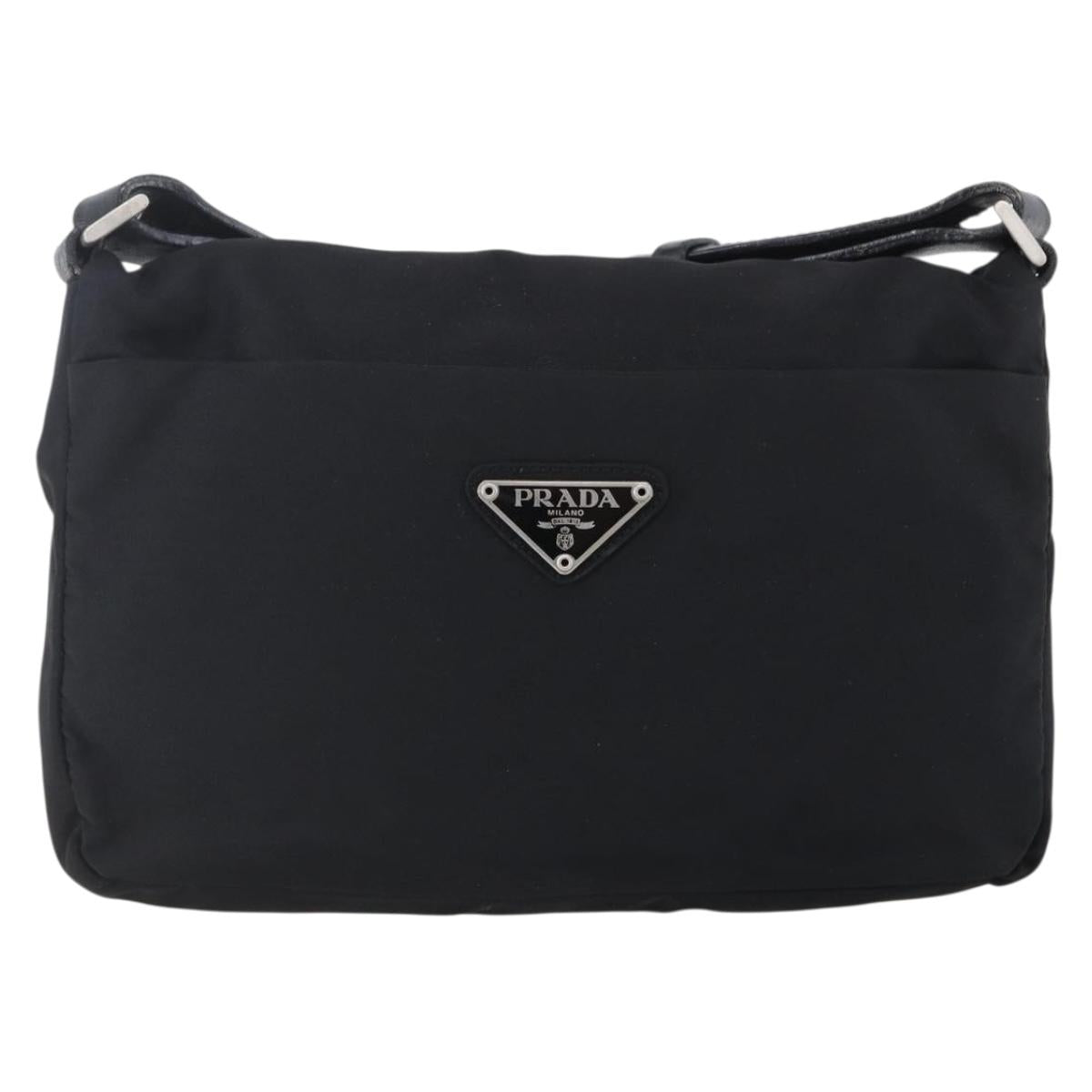 PRADA Shoulder Bag Nylon Black Silver Auth 149391