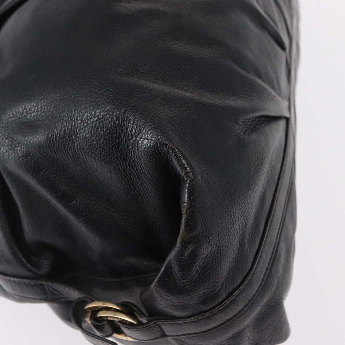 BVLGARI Chandra Hand Bag Leather Black Gold Auth 149392