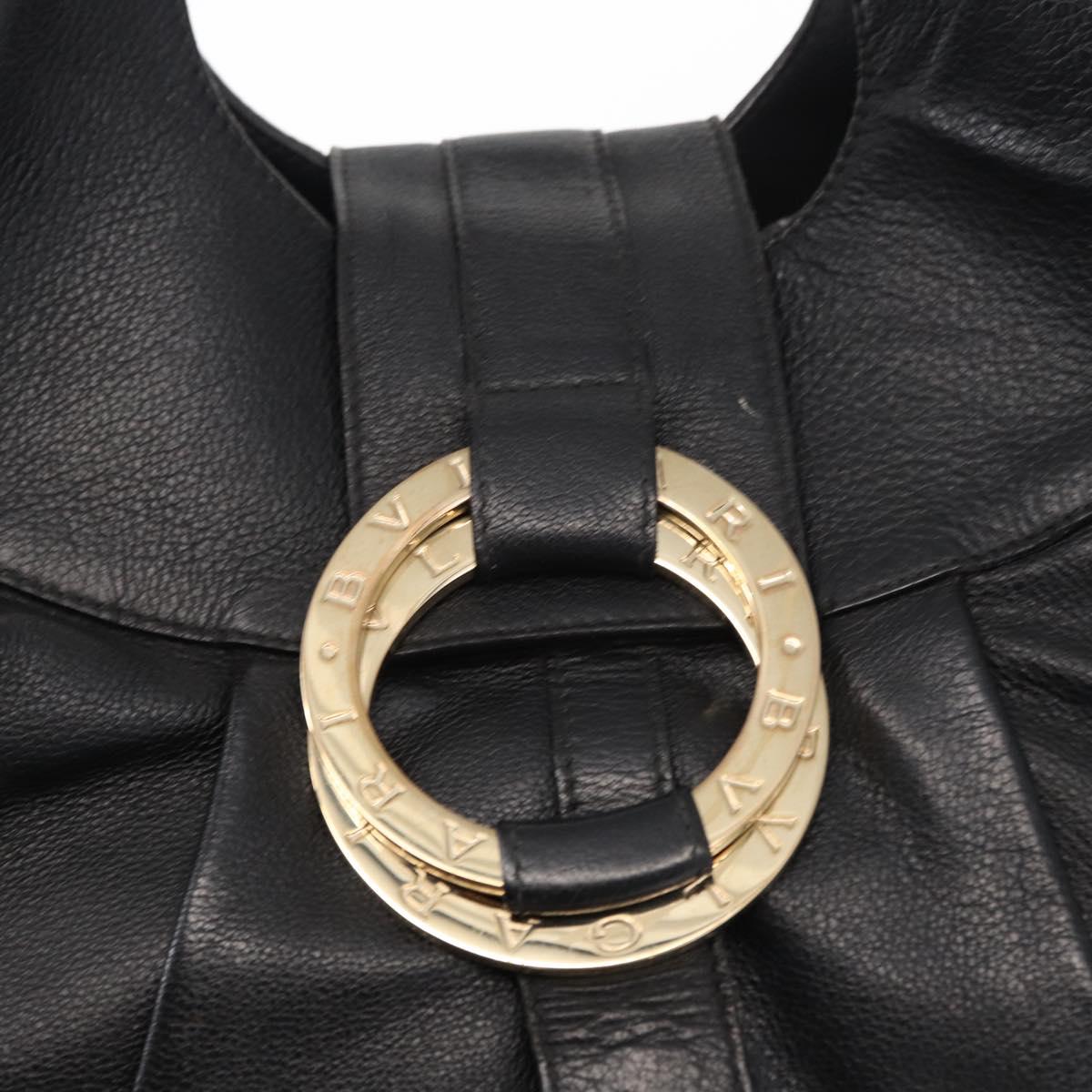 BVLGARI Chandra Hand Bag Leather Black Gold Auth 149392