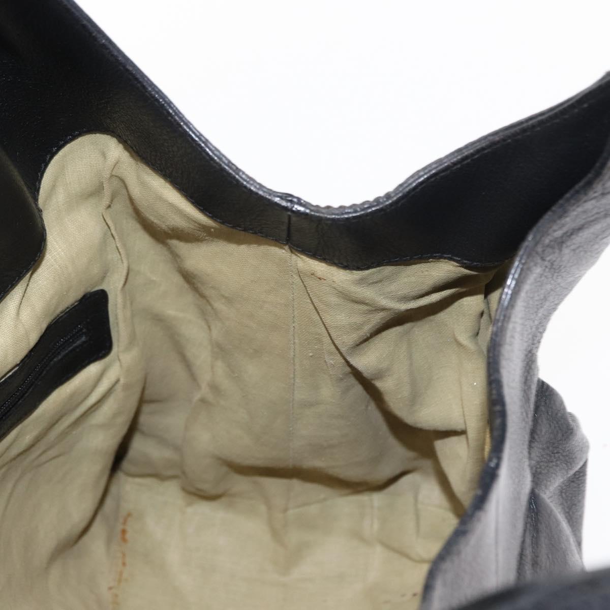 BVLGARI Chandra Hand Bag Leather Black Gold Auth 149392