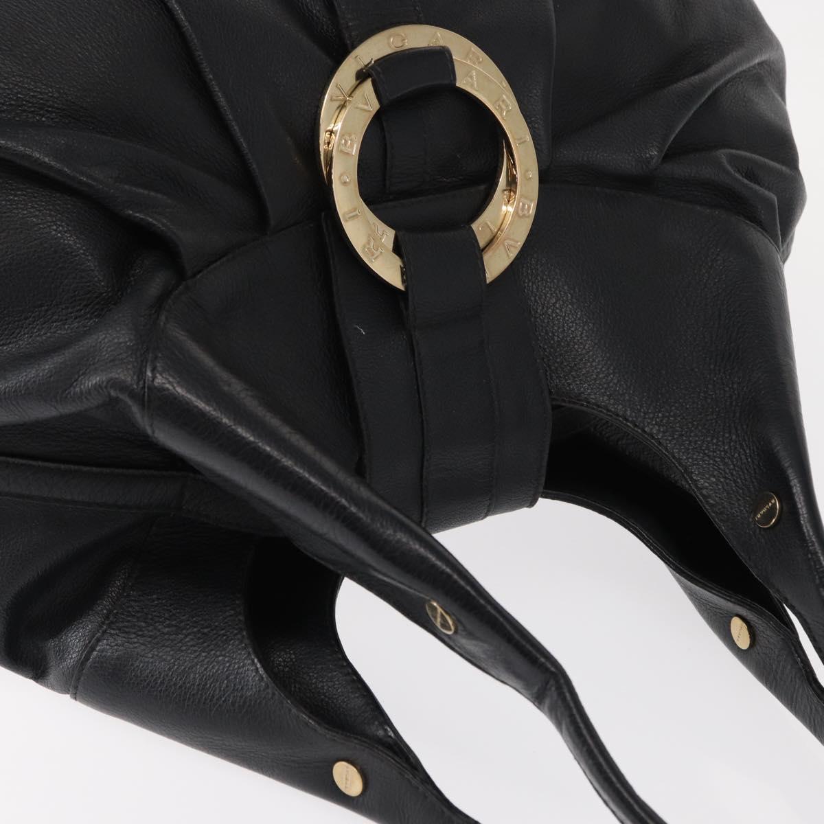 BVLGARI Chandra Hand Bag Leather Black Gold Auth 149392