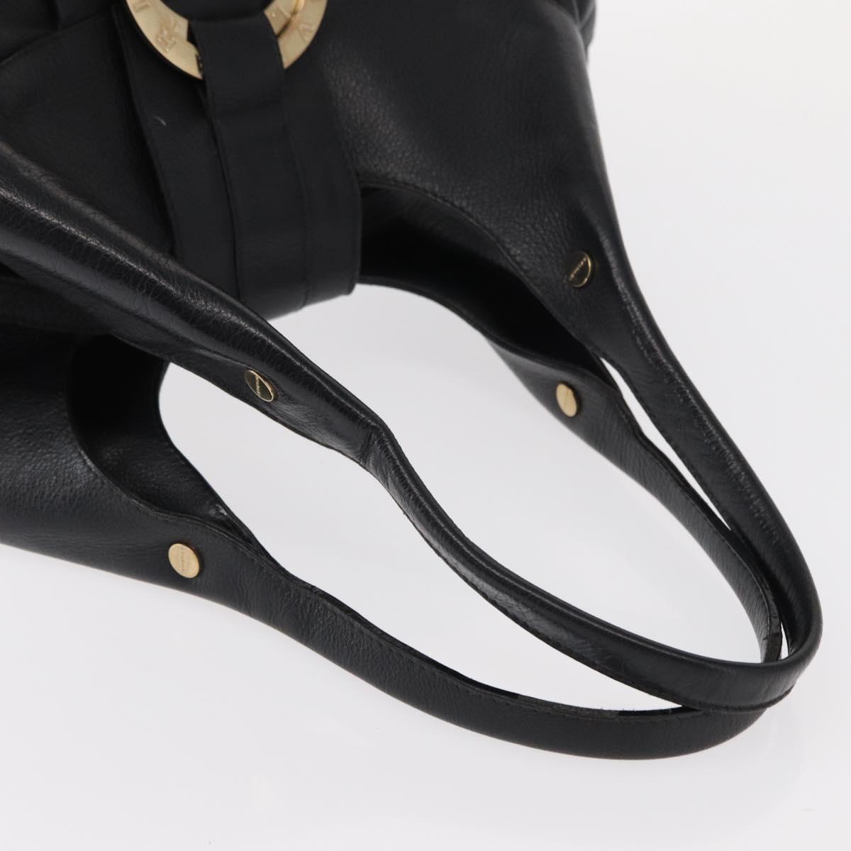 BVLGARI Chandra Hand Bag Leather Black Gold Auth 149392