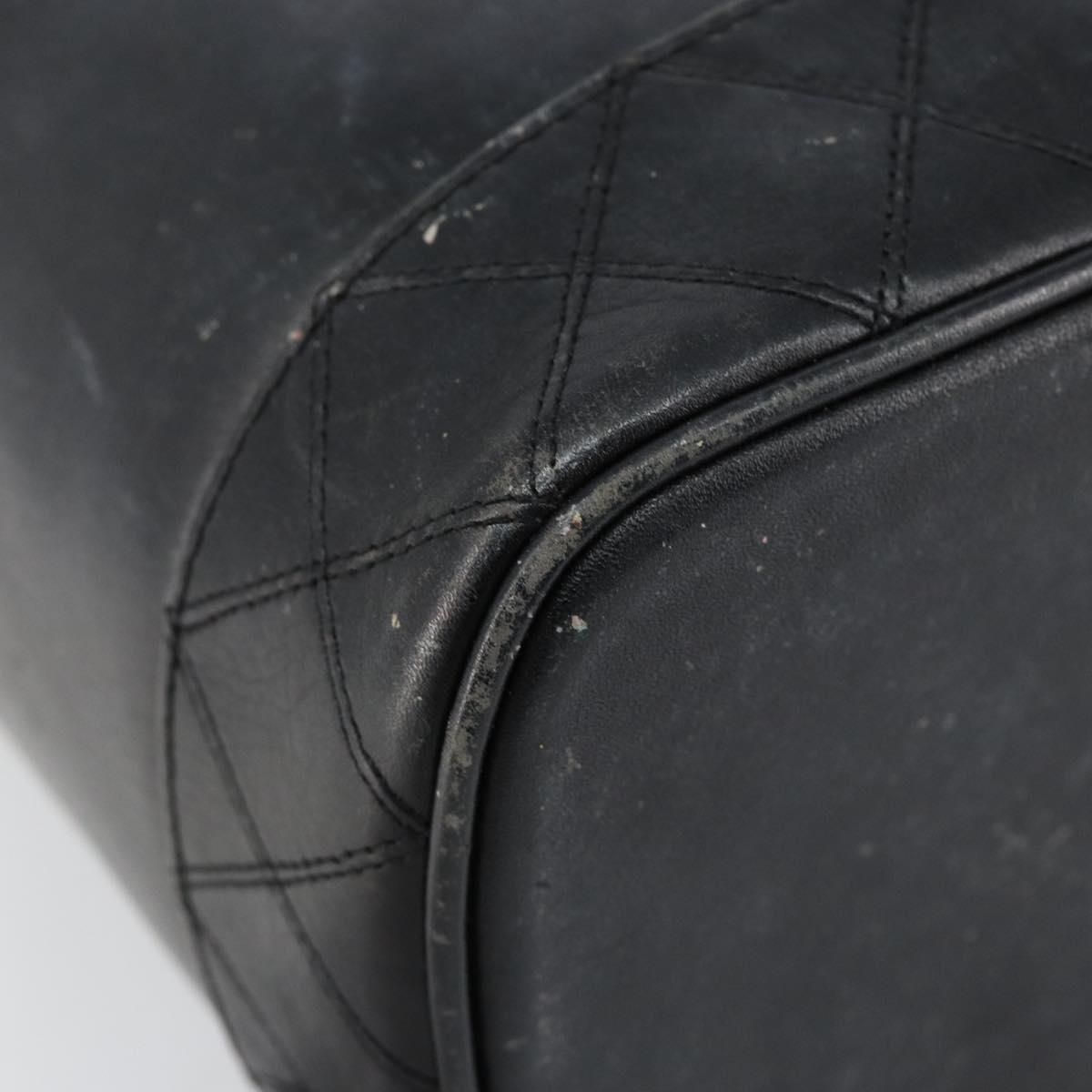 CHANEL Bicolore Vanity Bag Lamb Skin Black Gold CC Auth 149400