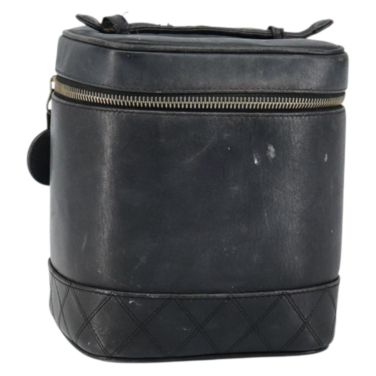 CHANEL Bicolore Vanity Bag Lamb Skin Black Gold CC Auth 149400