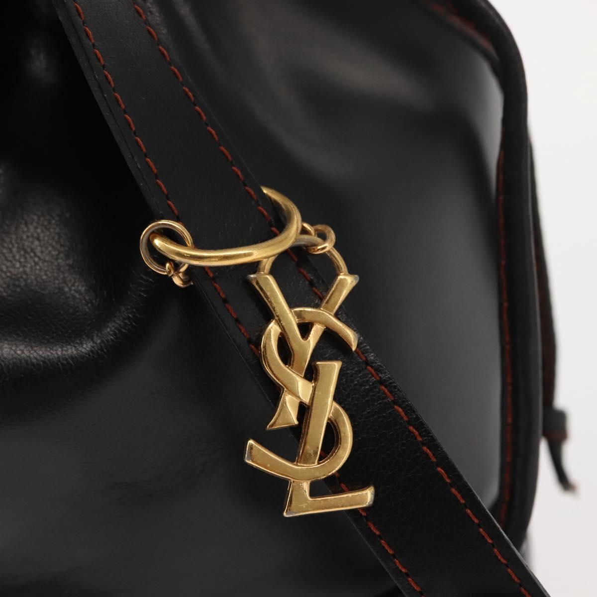SAINT LAURENT Y Motif Shoulder Bag Leather Black Gold Auth 149413