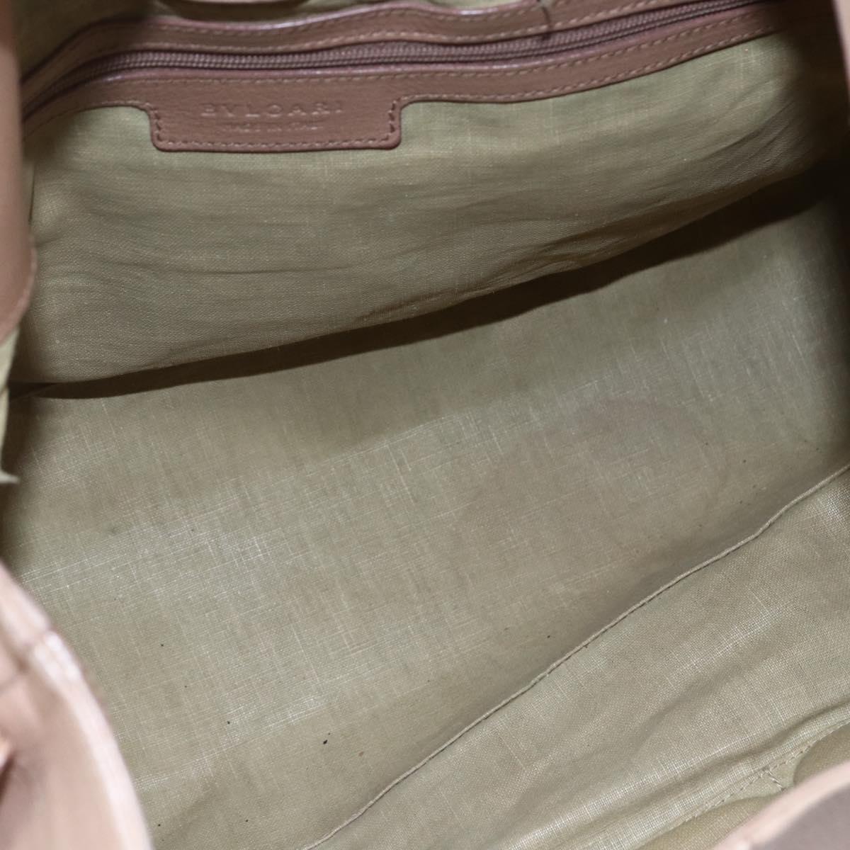 BVLGARI Chandra Shoulder Bag Leather Beige Gold Auth 149419