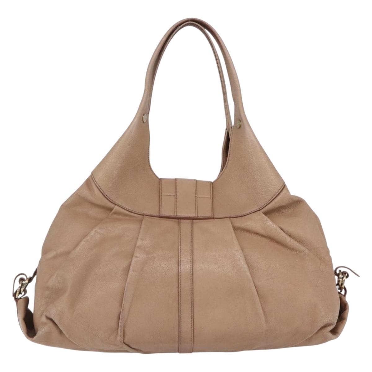BVLGARI Chandra Shoulder Bag Leather Beige Gold Auth 149419