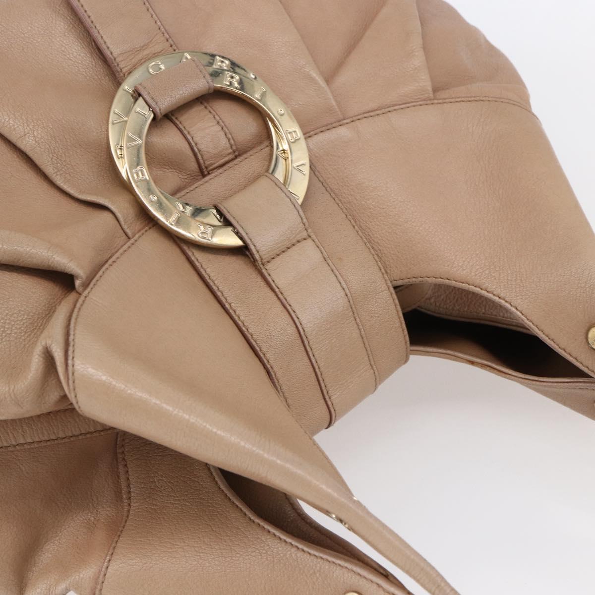 BVLGARI Chandra Shoulder Bag Leather Beige Gold Auth 149419