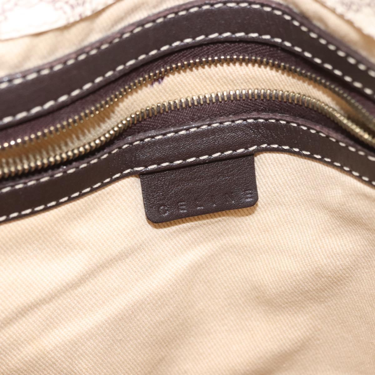 CELINE Macadam Canvas Tote Bag PVC Leather White Gold Auth 149420