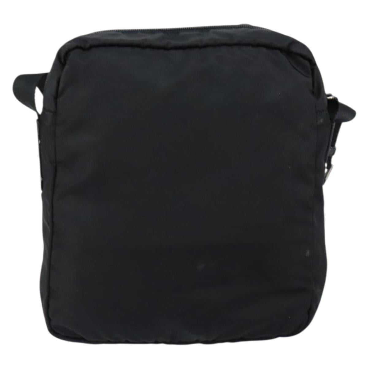 PRADA Shoulder Bag Nylon Black Silver Auth 149424