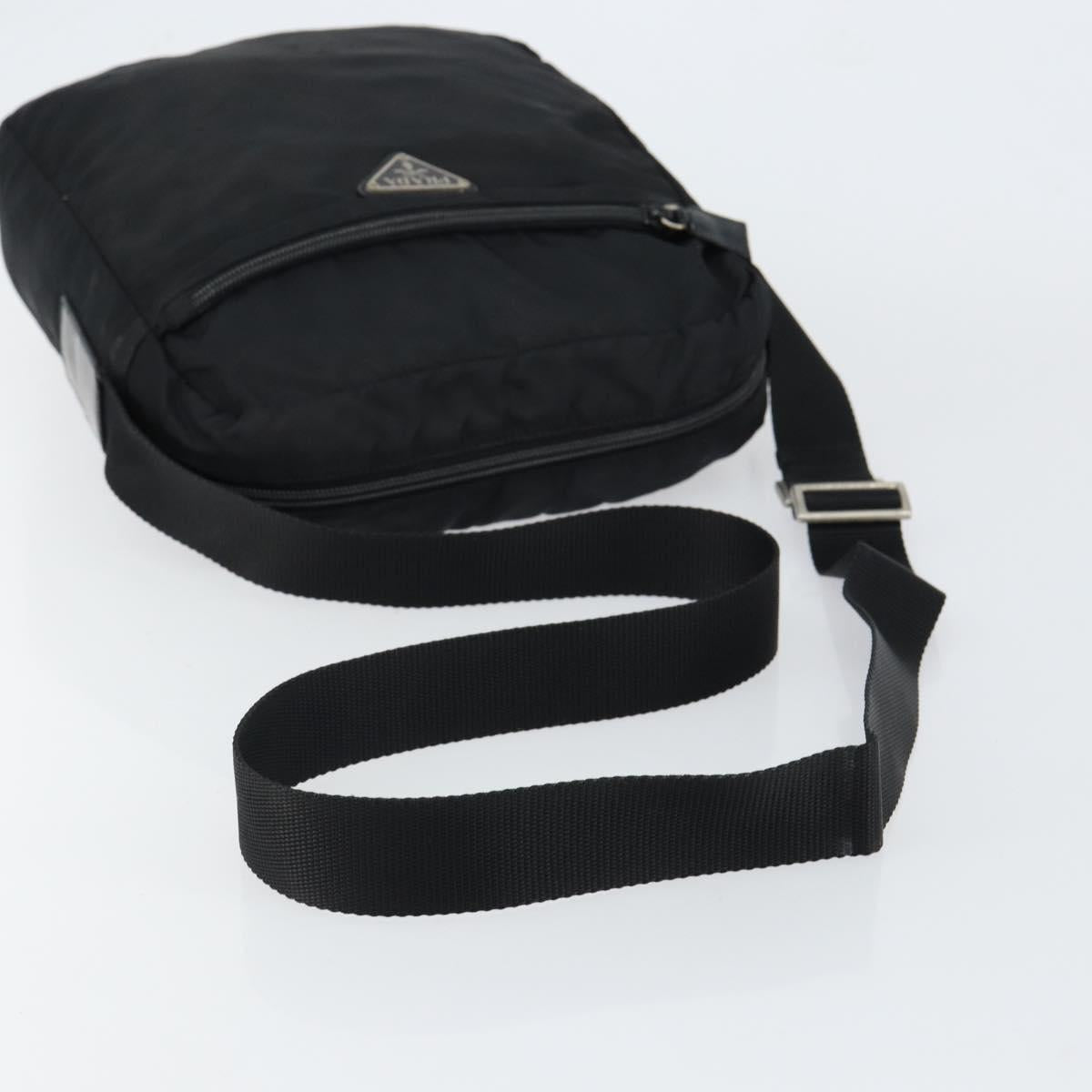 PRADA Shoulder Bag Nylon Black Silver Auth 149424
