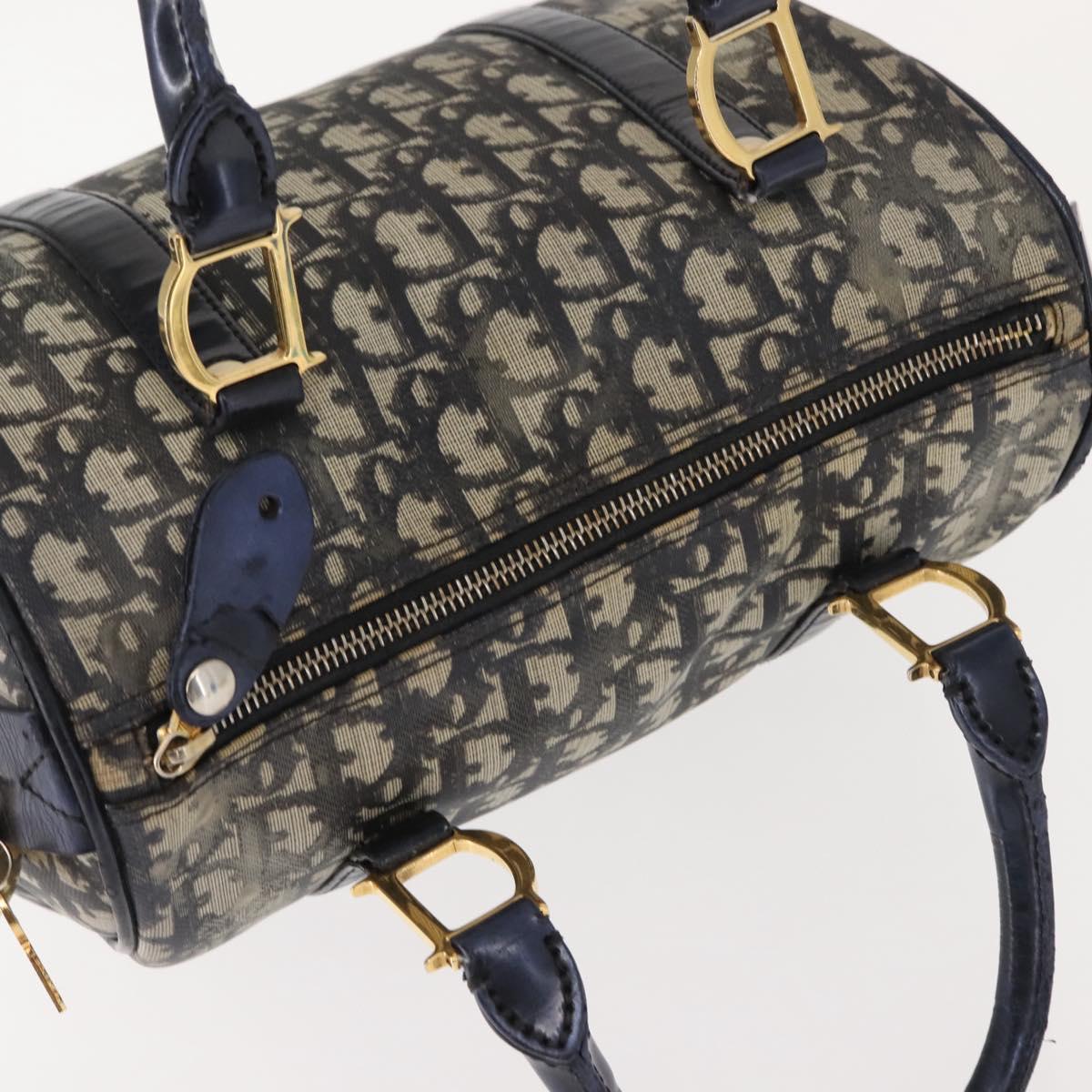 Christian Dior Trotter Canvas Hand Bag PVC Black Gold Auth 149434