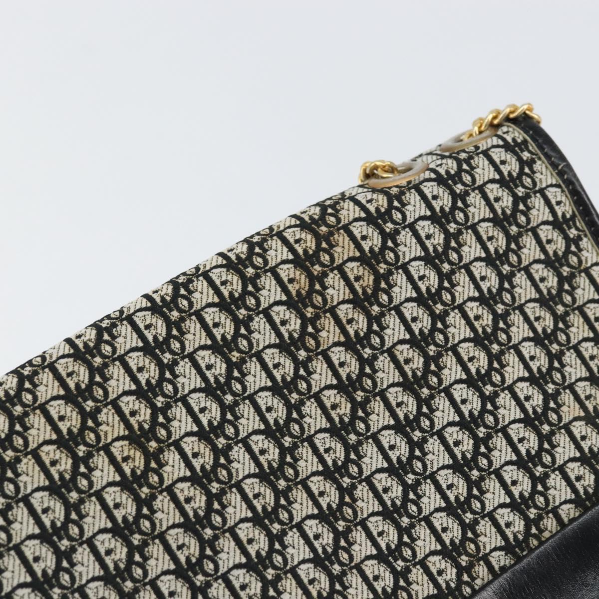 Christian Dior Trotter Canvas Chain Shoulder Bag Black Gold Auth 149437