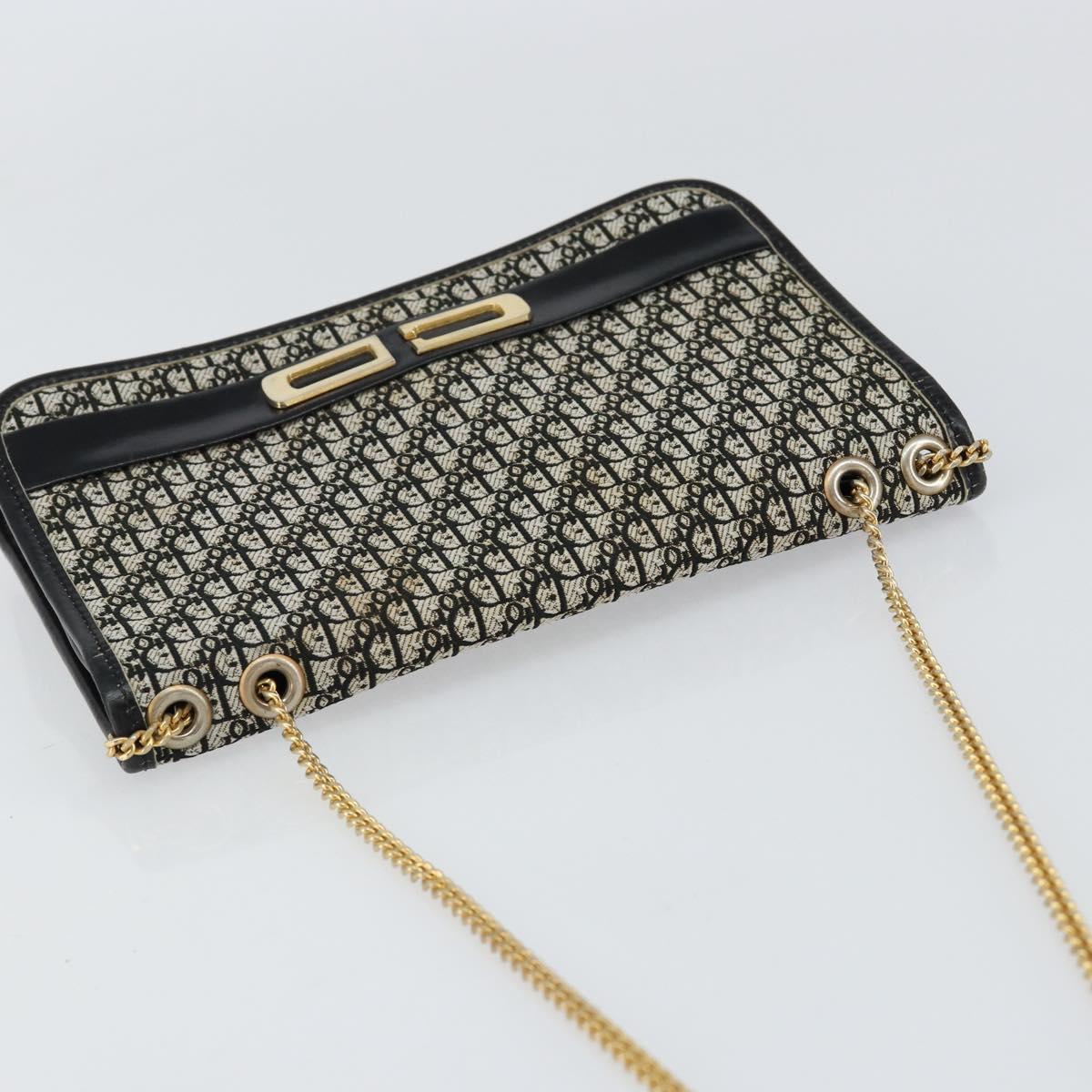 Christian Dior Trotter Canvas Chain Shoulder Bag Black Gold Auth 149437