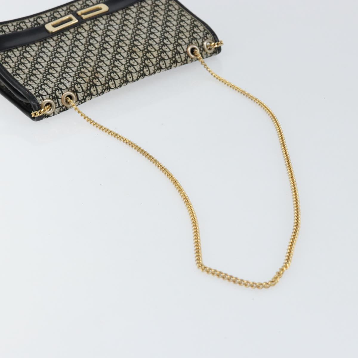 Christian Dior Trotter Canvas Chain Shoulder Bag Black Gold Auth 149437