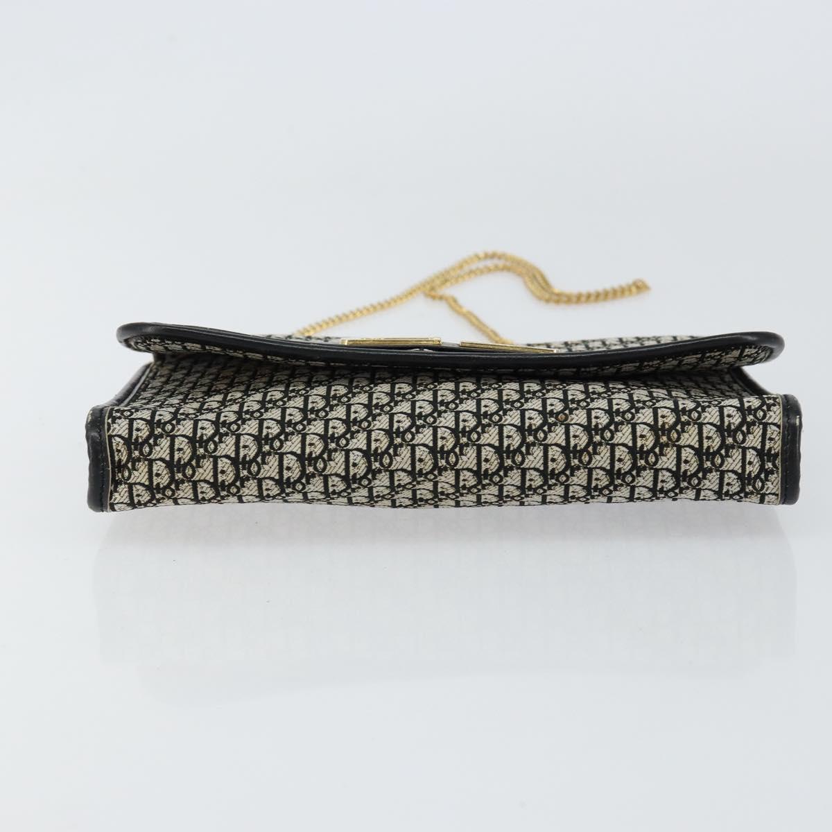 Christian Dior Trotter Canvas Chain Shoulder Bag Black Gold Auth 149437