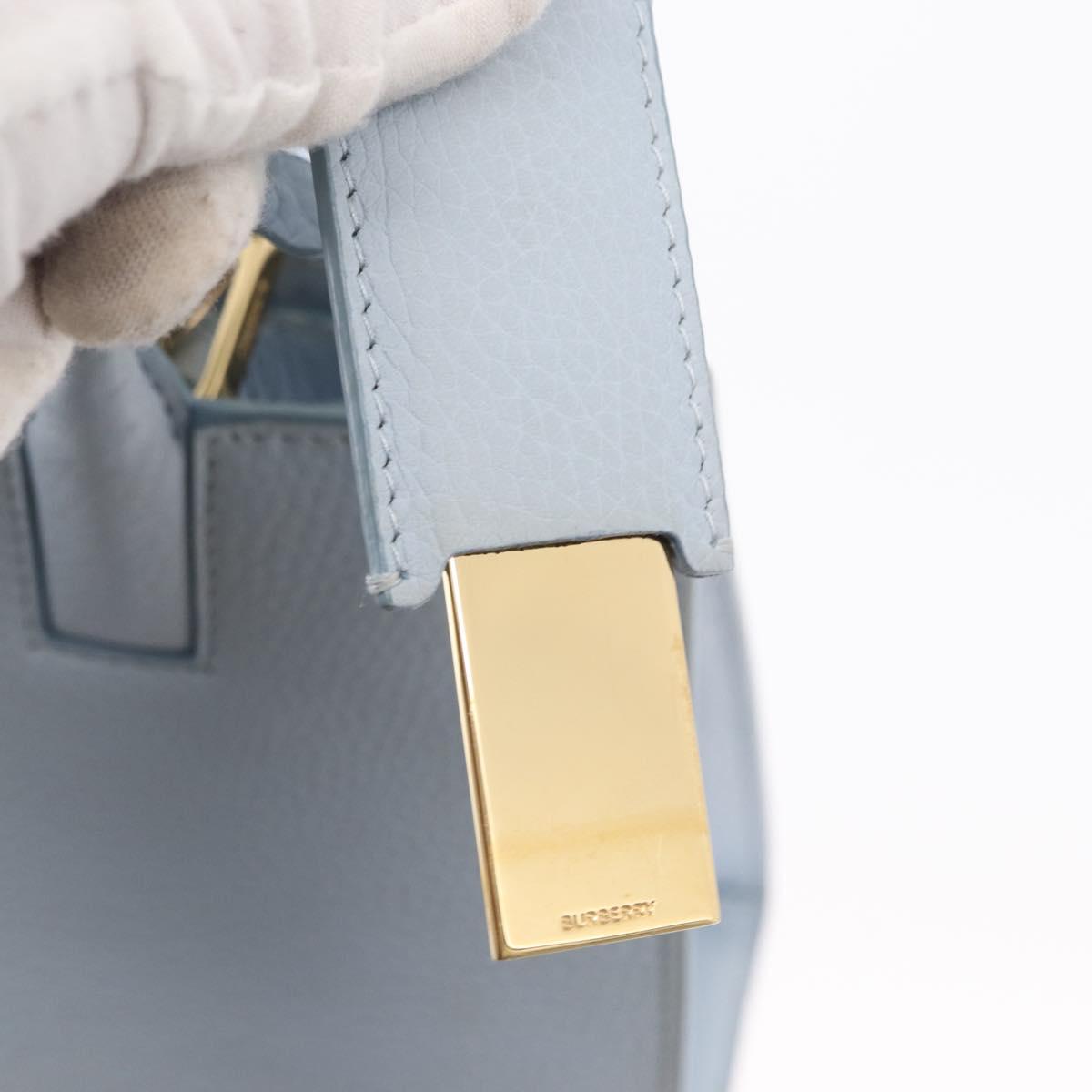 BURBERRY Frances Hand Bag Leather 2way Light Blue Gold Auth 149439