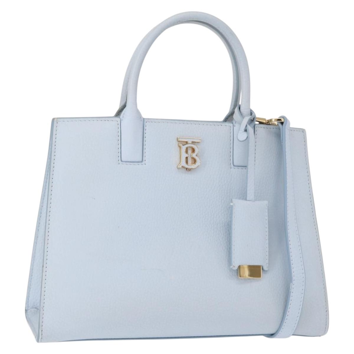 BURBERRY Frances Hand Bag Leather 2way Light Blue Gold Auth 149439