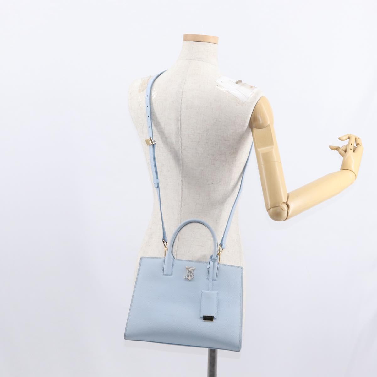 BURBERRY Frances Hand Bag Leather 2way Light Blue Gold Auth 149439