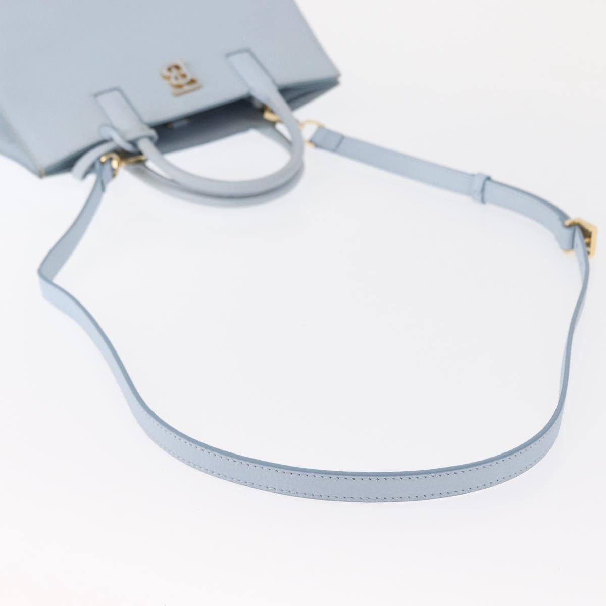 BURBERRY Frances Hand Bag Leather 2way Light Blue Gold Auth 149439