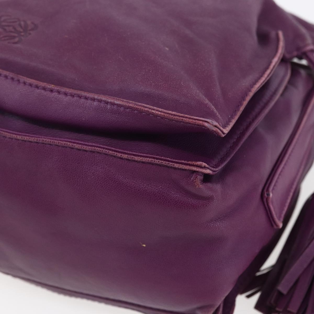 LOEWE Anagram Flamenco Shoulder Bag Leather Purple Gold Auth 149442