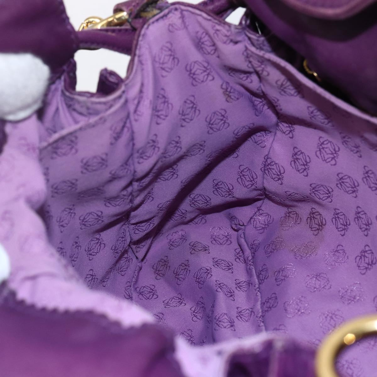 LOEWE Anagram Flamenco Shoulder Bag Leather Purple Gold Auth 149442
