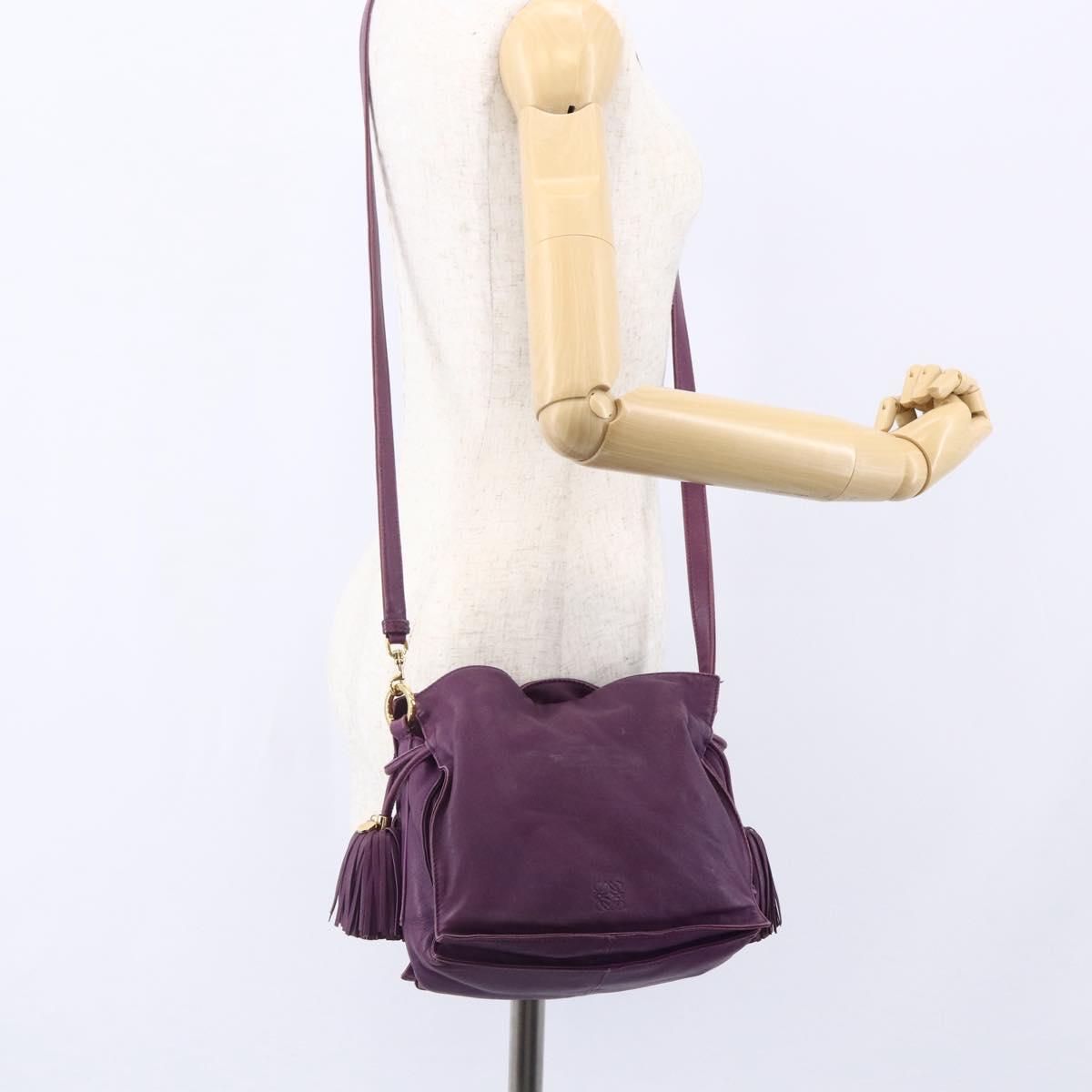 LOEWE Anagram Flamenco Shoulder Bag Leather Purple Gold Auth 149442