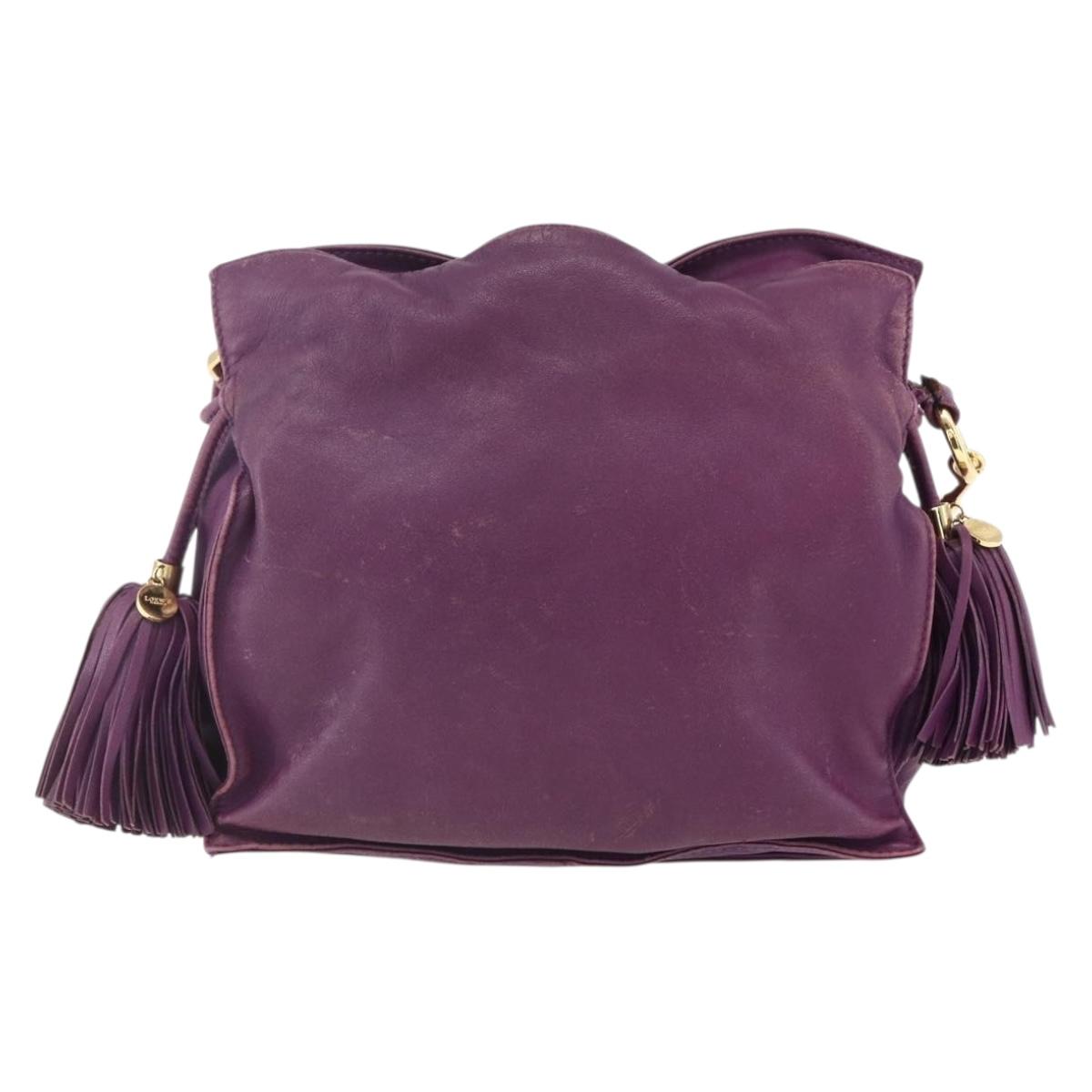 LOEWE Anagram Flamenco Shoulder Bag Leather Purple Gold Auth 149442