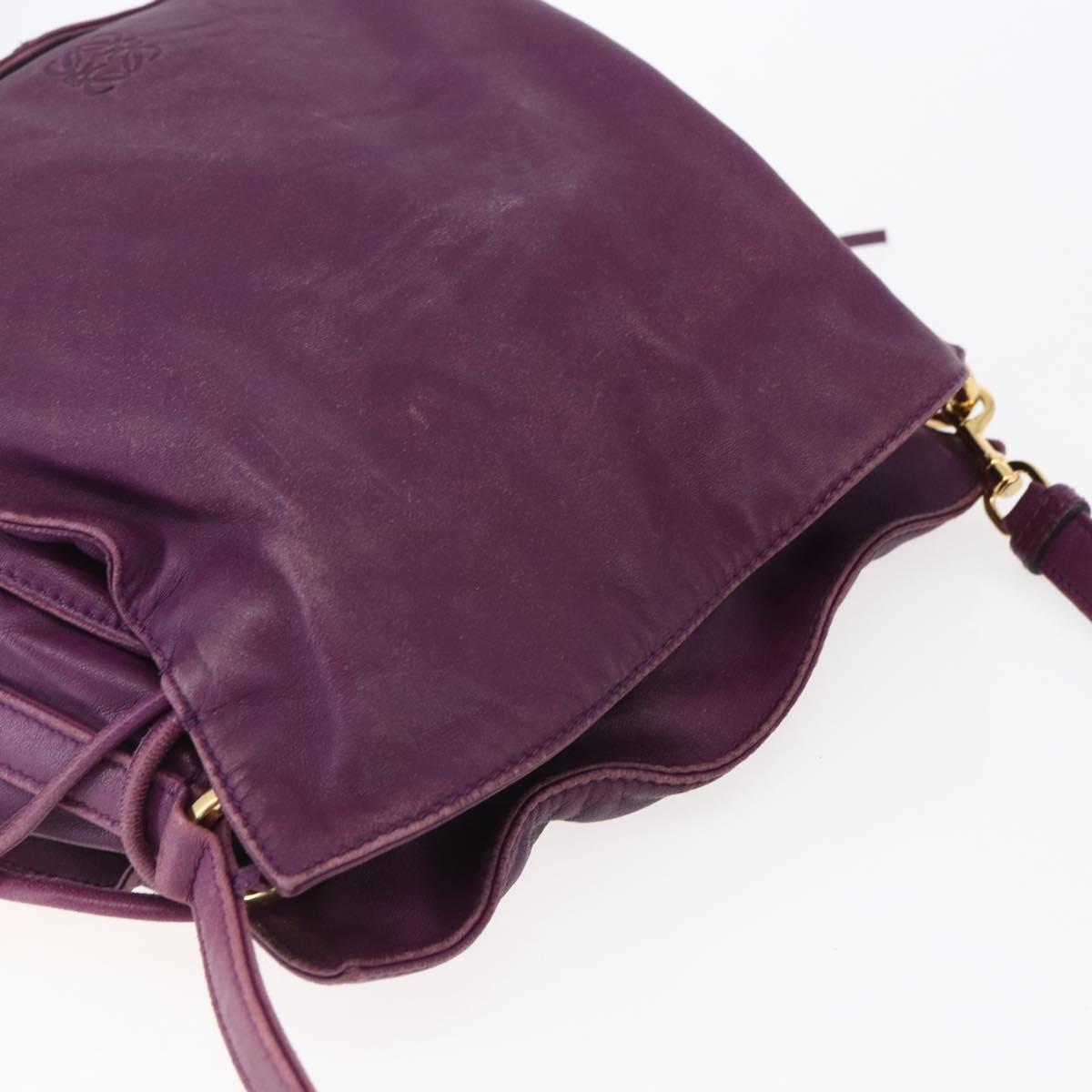 LOEWE Anagram Flamenco Shoulder Bag Leather Purple Gold Auth 149442