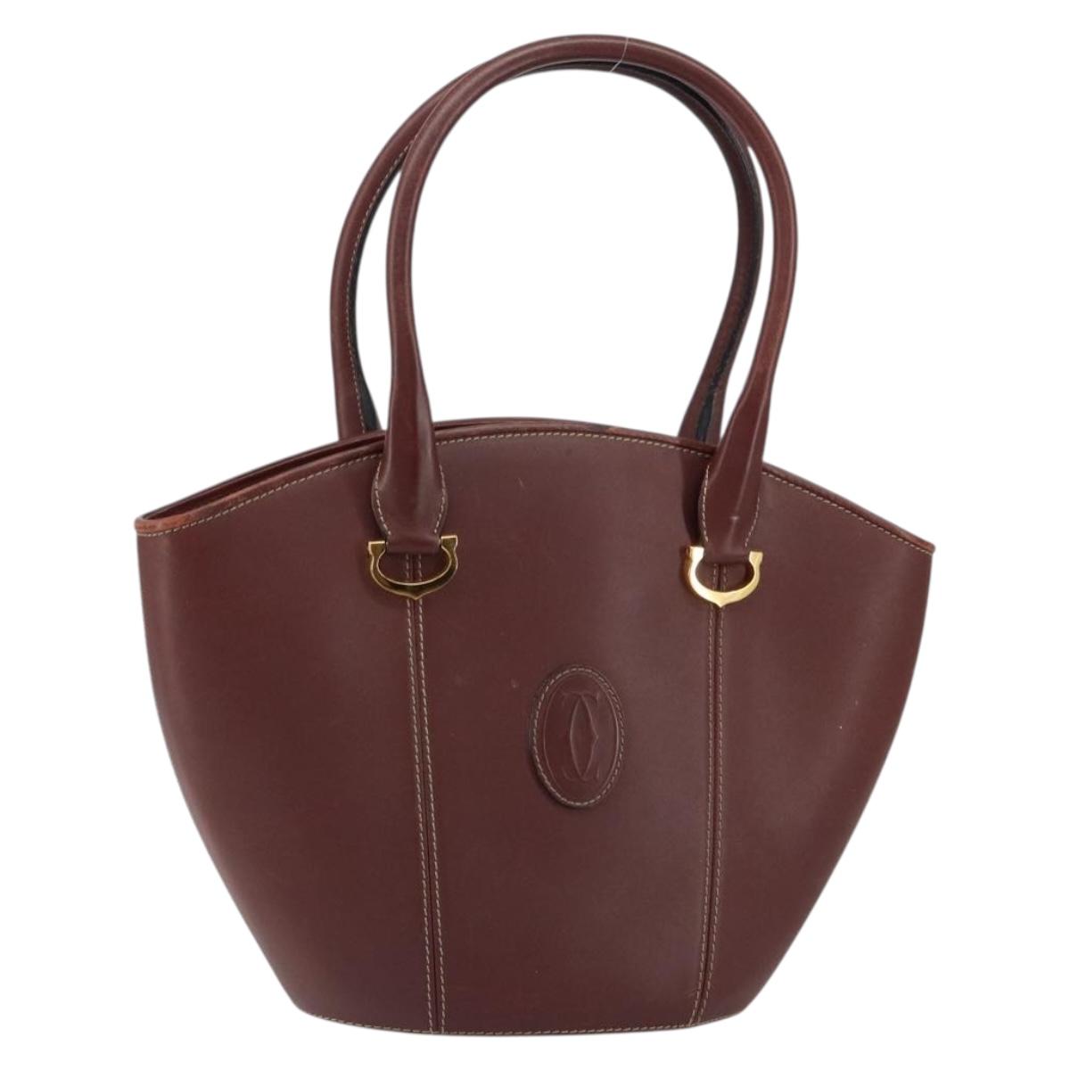 CARTIER Must Line Hand Bag Leather Bordeaux Gold Auth 149445