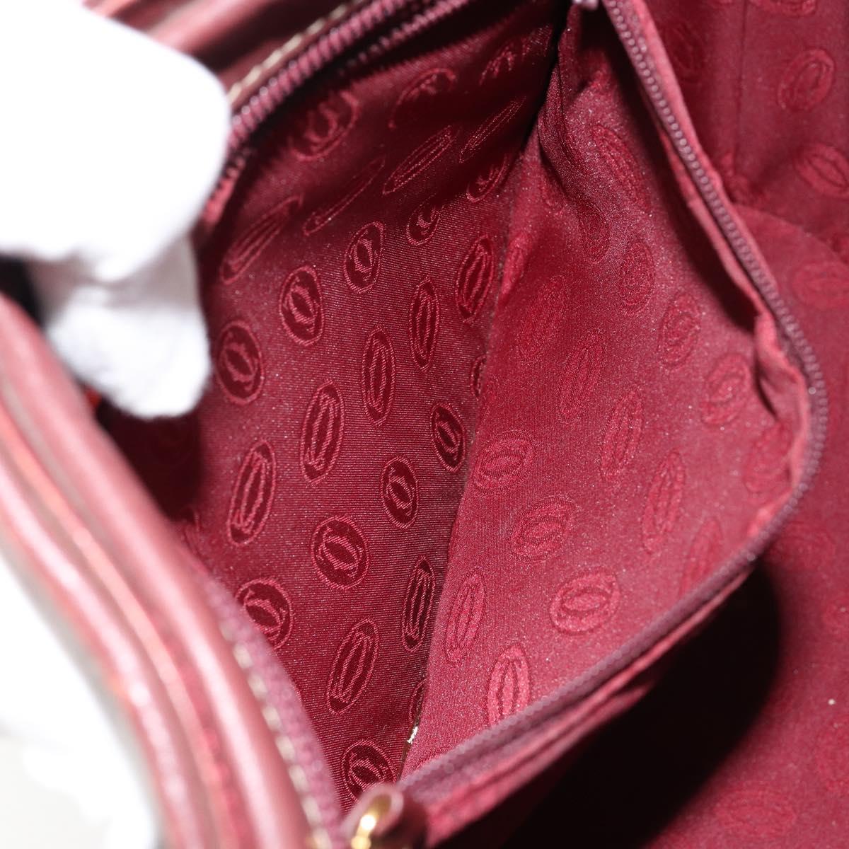 CARTIER Must Line Hand Bag Leather Bordeaux Gold Auth 149445