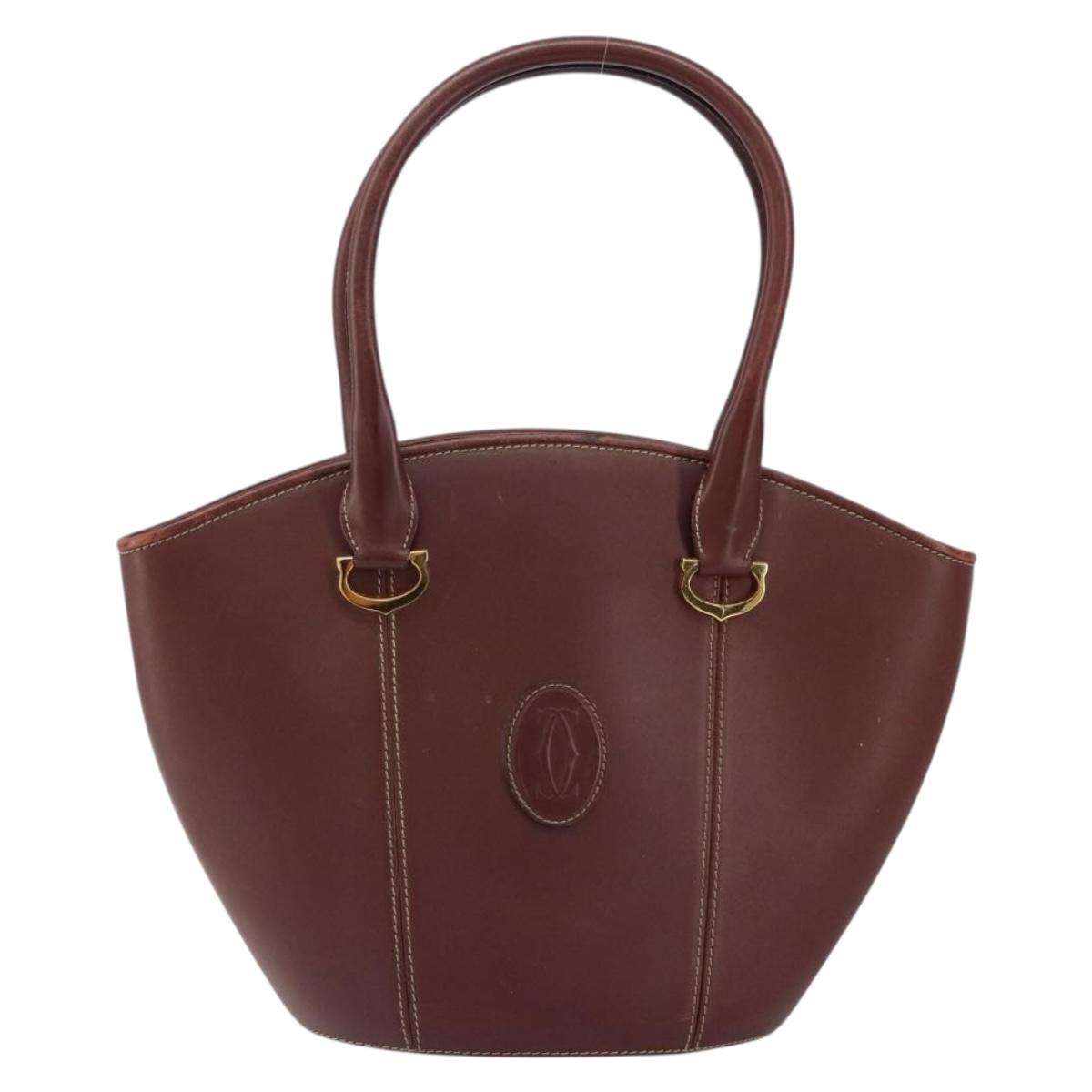 CARTIER Must Line Hand Bag Leather Bordeaux Gold Auth 149445